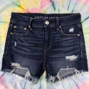 American Eagle Next Level Stretch Midi Jean Shorts Womens 2 Denim Cut Offs